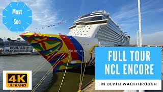 The Most In Depth Norwegian Encore Tour  all restaurants cabins and more on new NCL cruise ship [upl. by Homovec5]