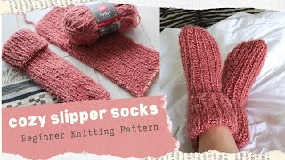 Cozy Slipper Socks  Beginner Knitting Pattern \\ Two needle flat socks [upl. by Aztiray]