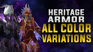 Allied Race Heritage Armor Sets with ALL Color Variations  NEW Void Elf Weapons [upl. by Puritan]