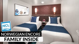 Norwegian Encore  Family Inside Stateroom Full Tour amp Review 4K  Category I4 [upl. by Ailesor22]