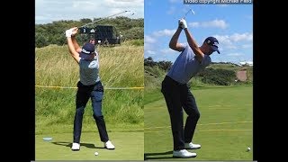 Justin Thomas golf swing  Long Iron faceon amp downtheline July 2017 [upl. by Raddy554]