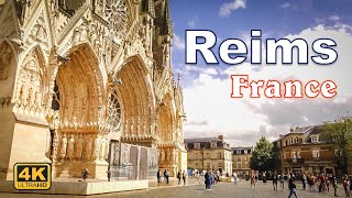 Reims France  Walking Tour 4K UHD [upl. by Illoh]